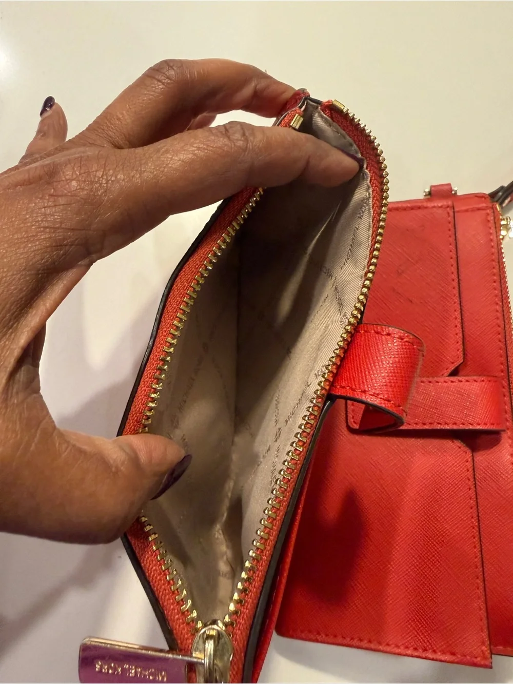 Michael Kors Red Saffiano Leather Wristlet Clutch with Gold Logo